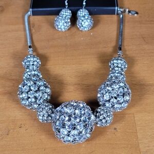 Elegant Silver Crystal Necklace and Earring Set
